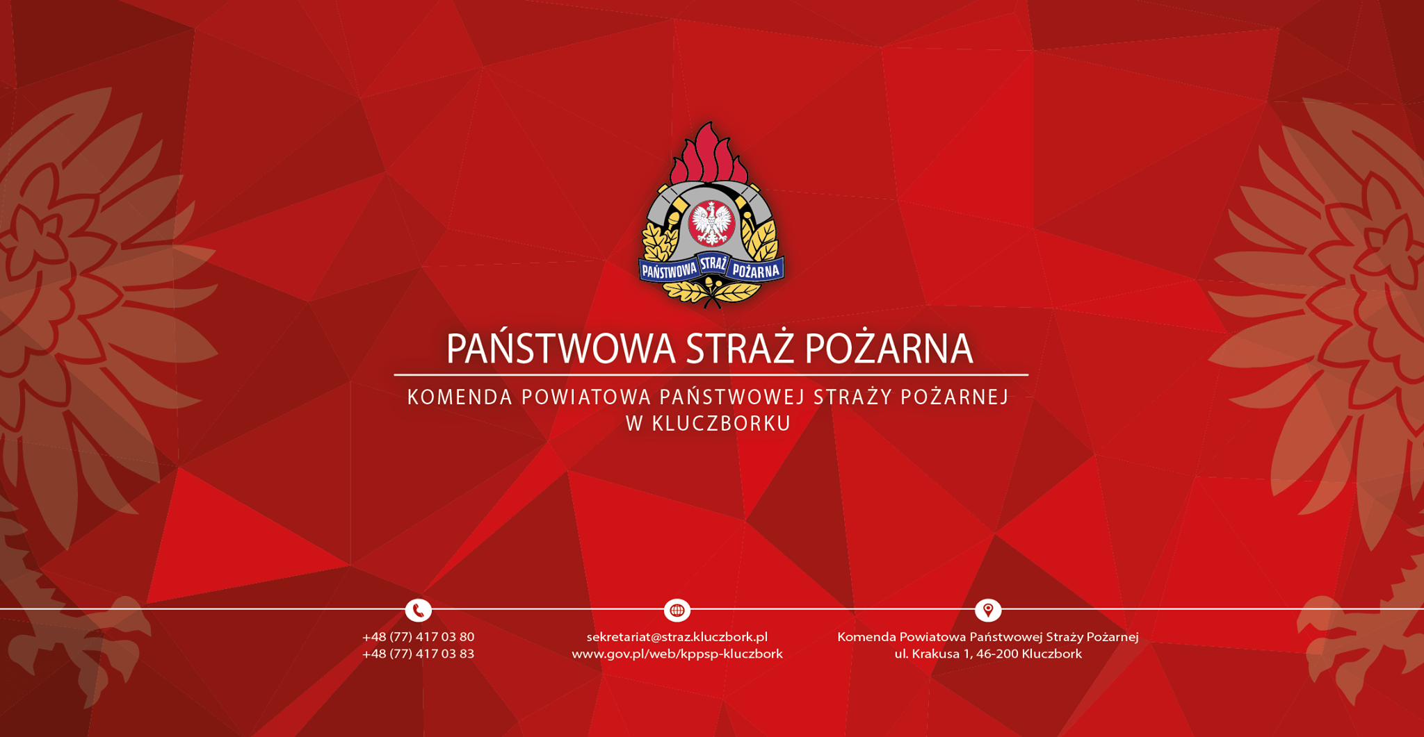 Baner Komendy Powiatowej Państwowej Straży Pożarnej w Kluczborku