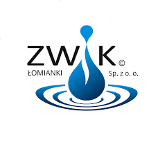 Logo Zakładu Wodociągów i Kanalizacji w Łomiankach Sp. z o.o. z napisem ZWIK oraz niebieską kroplą wody