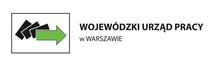 Zielona strzałka oraz napis Wojewódzki Urząd Pracy w Warszawie
