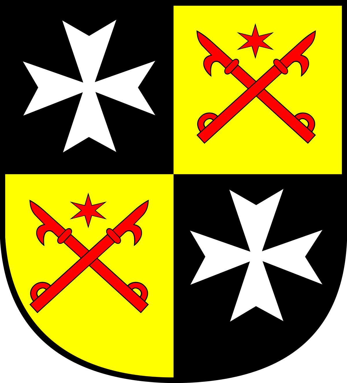 Herb powiatu sulęcińskiego przedstawia na tarczy typu hiszpańskiego, czwórdzielnej w krzyż w polach heraldycznych pierwszym i czwartym czarnej barwy, srebrny krzyż maltański. W polach drugim i trzecim barwy złotej dwa skrzyżowane czerwone bosaki ponad którymi widnieje czerwona, sześciopromienna gwiazda.